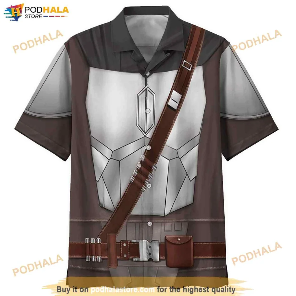 Tropical Mandalorian Aloha Shirt, Beskar Inspired Cosplay Design, Casual Wear