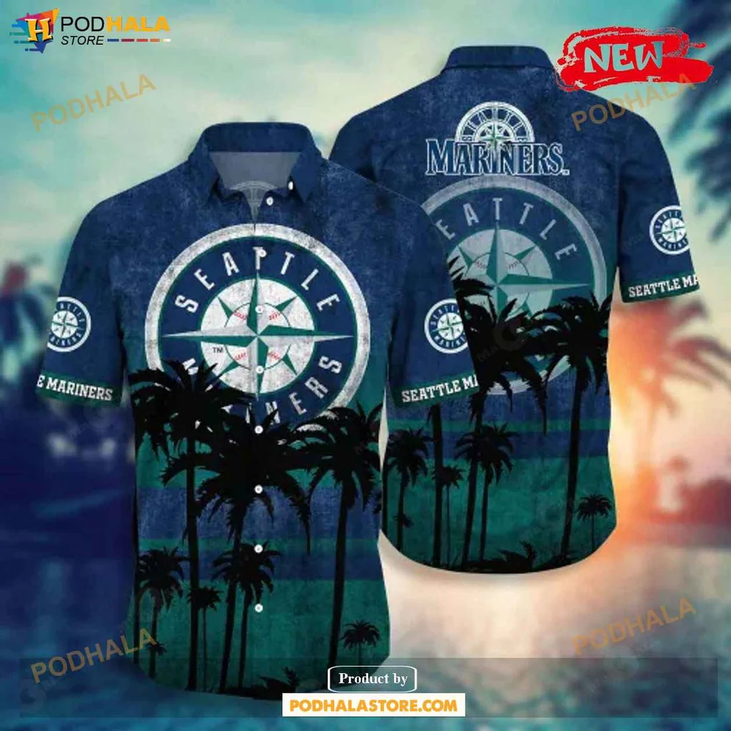 Tropical Mariners Aloha Shirt, Seattle Mariners Sunset Palm Tree Shirt