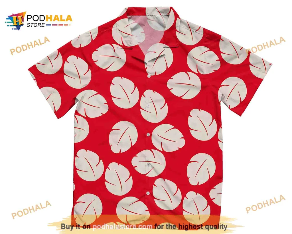 Tropical Monstera Leaf Hawaiian Shirt With Vibrant Red Background