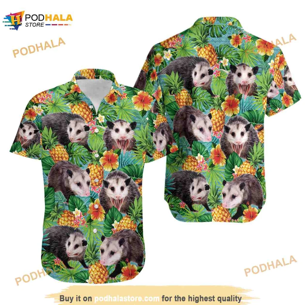 Tropical Opossum Hawaiian Shirt Featuring Lush Greenery And Pineapples