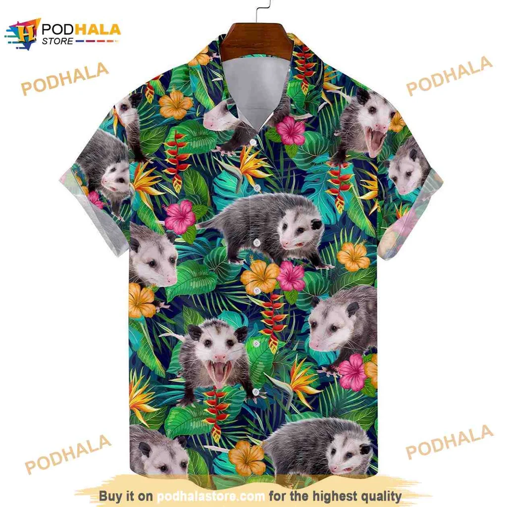 Tropical Opossum Hawaiian Shirt With Colorful Flowers For Summer Fun