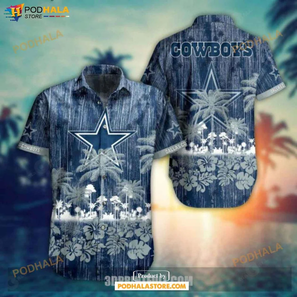 Tropical Palm Dallas Cowboys Hawaiian Shirt, Vibrant Blue Star Design For Summer Fun