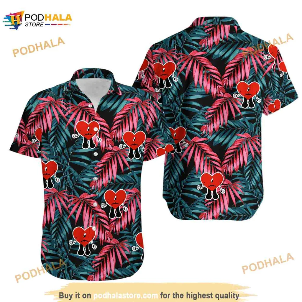 Tropical Palm Leaves Hearts Hawaiian Shirt With Vibrant Colors