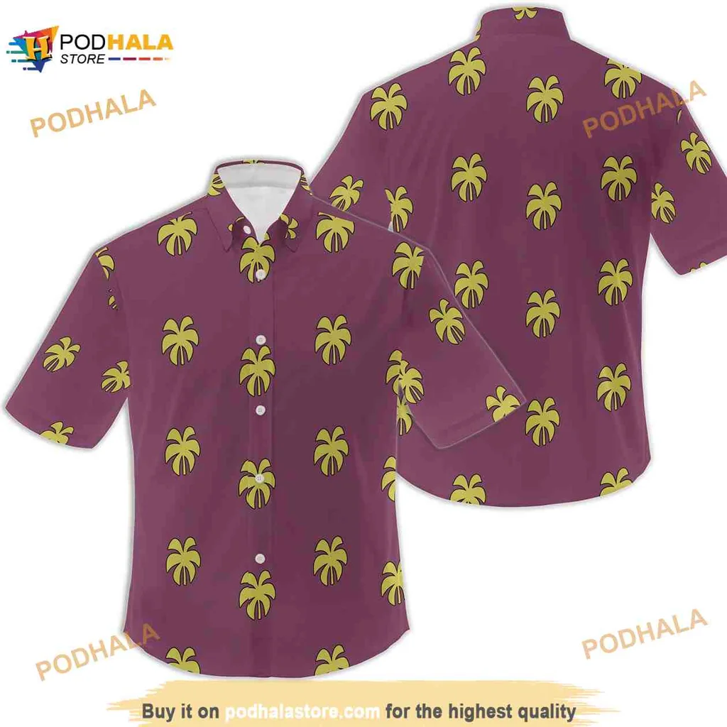Tropical Palm Tree Pattern Hawaiian Shirt With Maroon Background