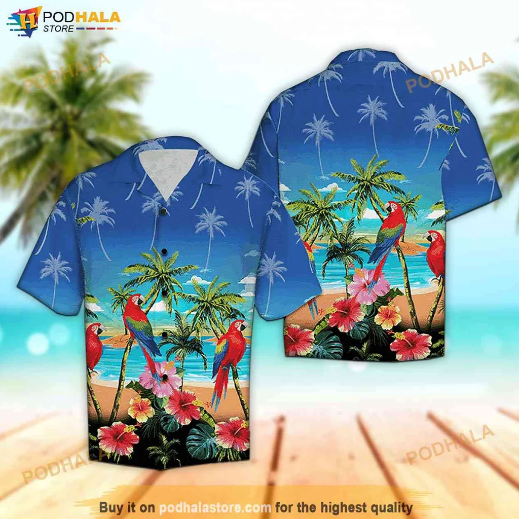 Tropical Parrot Tropical Shirt, Vibrant Sunset Palm Tree Design Hawaiian Shirt Tropical Parrot Tropical Shirt, Vibrant Sunset Palm Tree Design Hawaiian Shirt