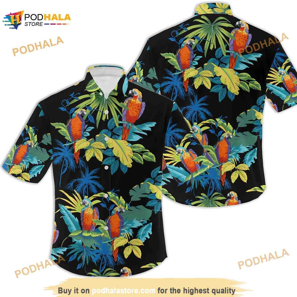 Tropical Parrot Floral Hawaiian Shirt With Colorful Jungle Design Tropical Parrot Floral Hawaiian Shirt With Colorful Jungle Design