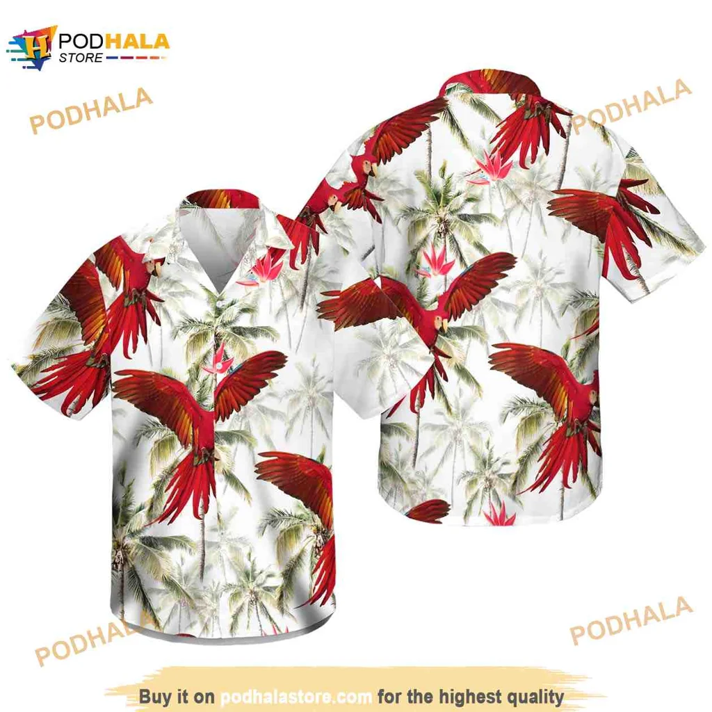 Tropical Parrot Hawaiian Shirt With Vibrant Red And Green Design
