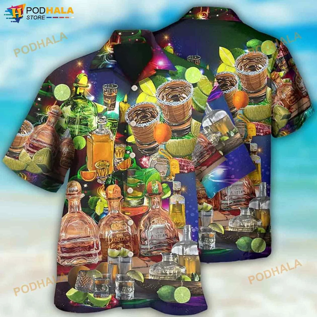 Tropical Party Hawaiian Shirt Featuring Colorful Cocktails And Fruits