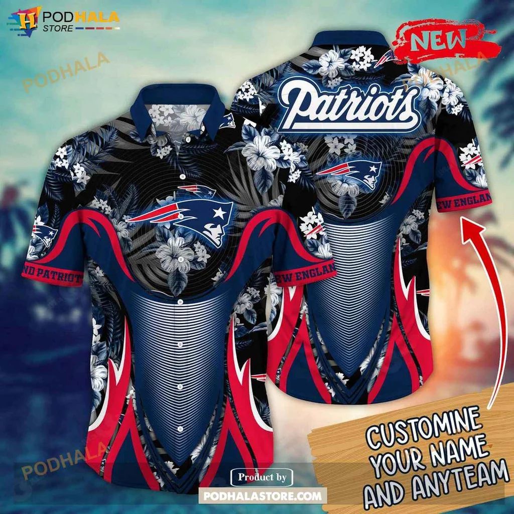 Tropical Patriots Aloha Shirt, Personalized New England Patriots Floral Summer Shirt
