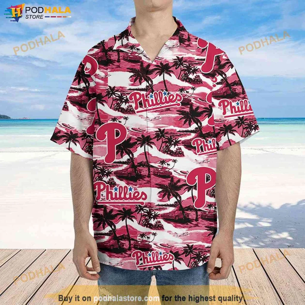 Tropical Phillies Fan Shirt, Vibrant 3d Sea Island Design For Mlb Enthusiasts