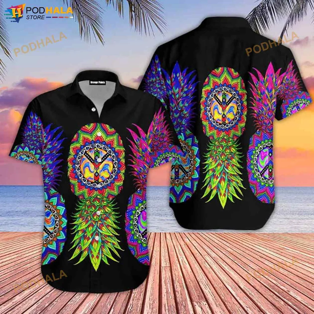 Tropical Pineapple Aloha Shirt, Colorful Hawaiian Design For Summer Fun