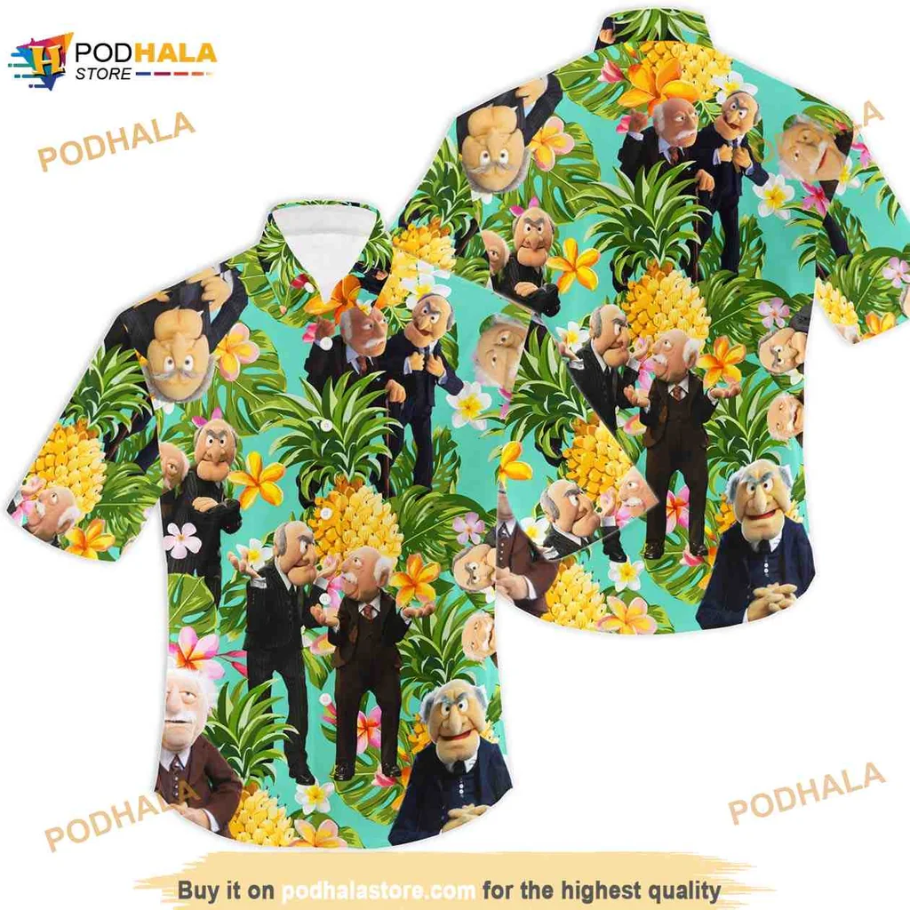 Tropical Pineapple Cartoon Characters Hawaiian Shirt With Lush Green Foliage