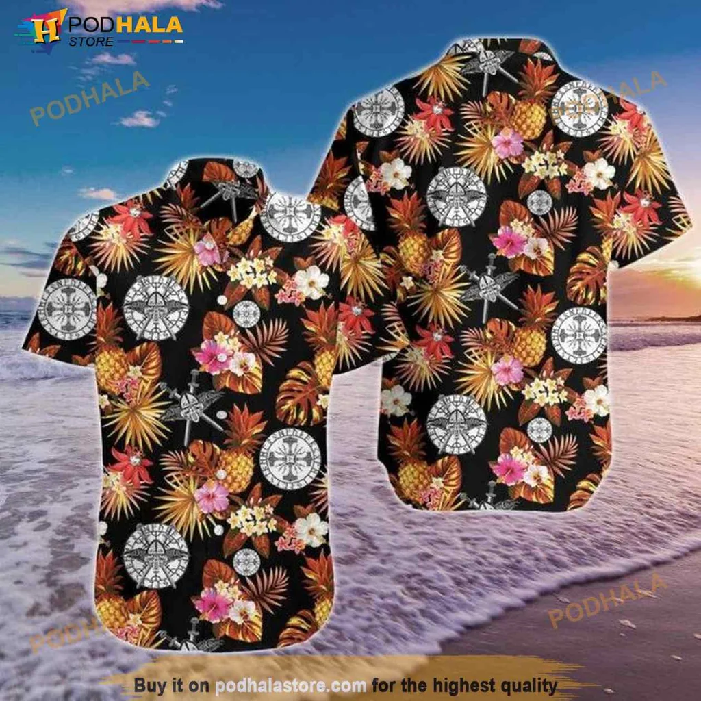 Tropical Pineapple Floral Hawaiian Shirt With Vibrant Colors And Tribal Motifs