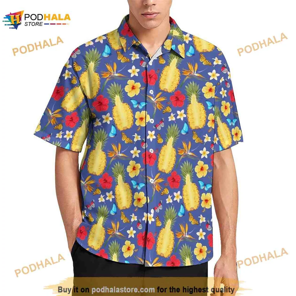 Tropical Pineapple Hibiscus Hawaiian Shirt With Vibrant Floral Pattern