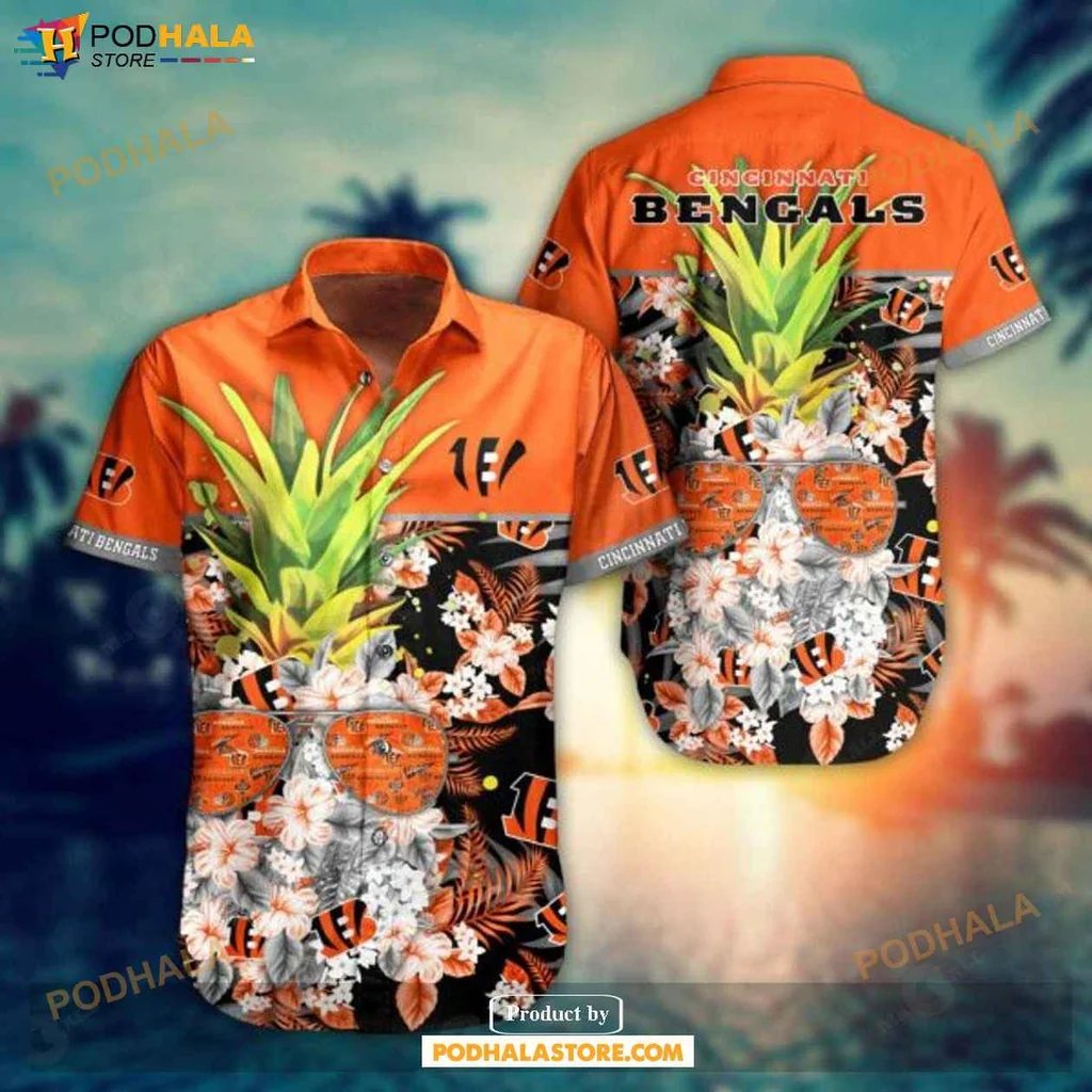 Tropical Pineapple Skull Hawaiian Shirt Cincinnati Bengals Vibrant Design, Trendy Look