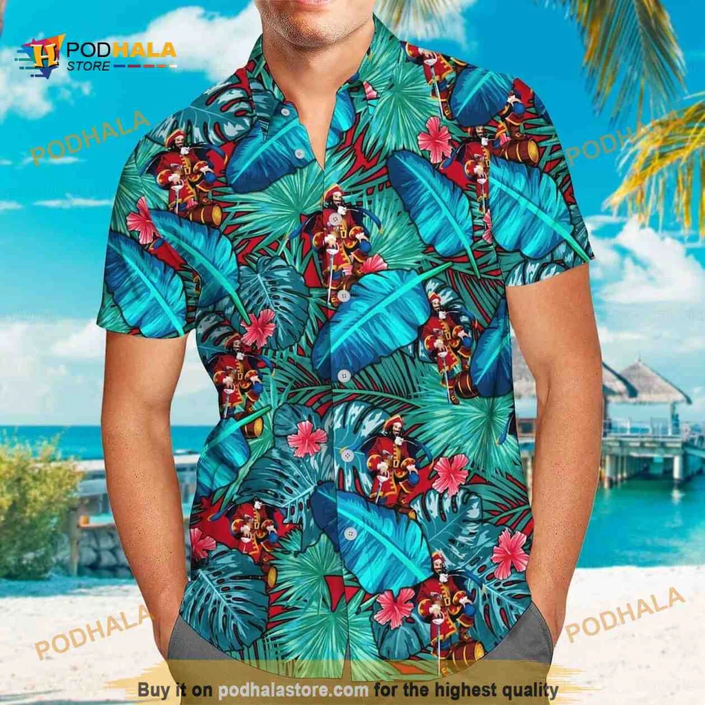 Tropical Pirate Hawaiian Shirt, Vibrant Leaves And Flowers Design Tropical Pirate Hawaiian Shirt, Vibrant Leaves And Flowers Design