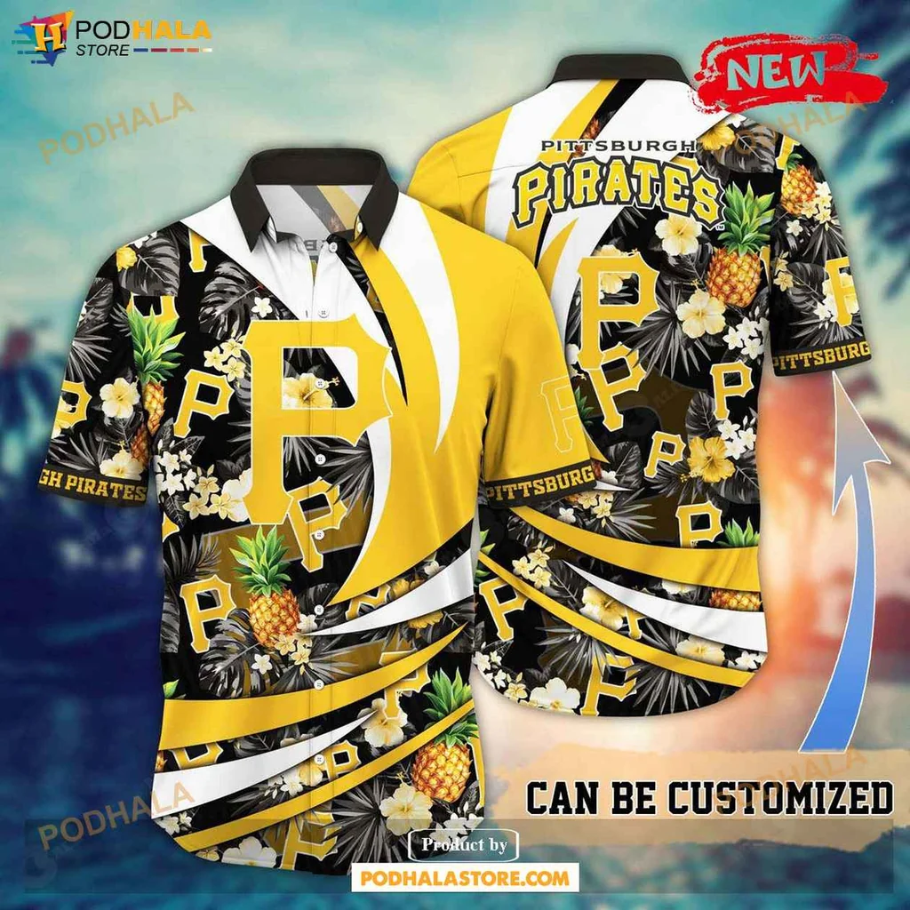 Tropical Pirates Aloha Shirt, Vibrant Pittsburgh Pirates Floral Summer Shirt