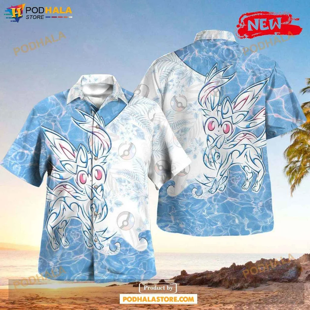 Tropical Playful Pokemon Aloha Shirt, Tribal Sylveon Design Tropical Shirt For Men And Women