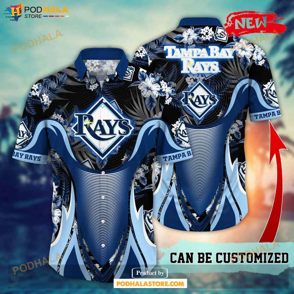 Tropical Rays Aloha Shirt, Personalized Tampa Bay Rays Summer Shirt With Floral Design