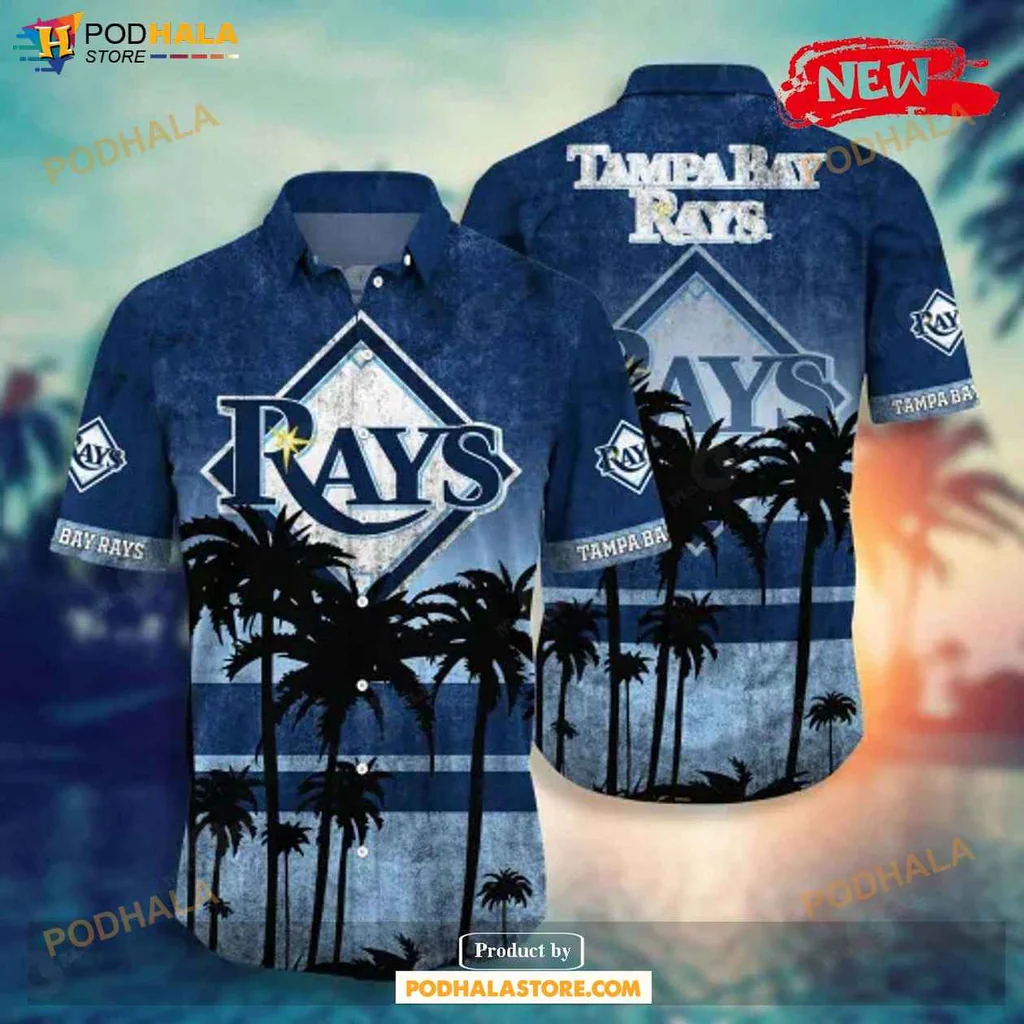 Tropical Rays Aloha Shirt, Tampa Bay Rays Sunset Palm Tree Shirt