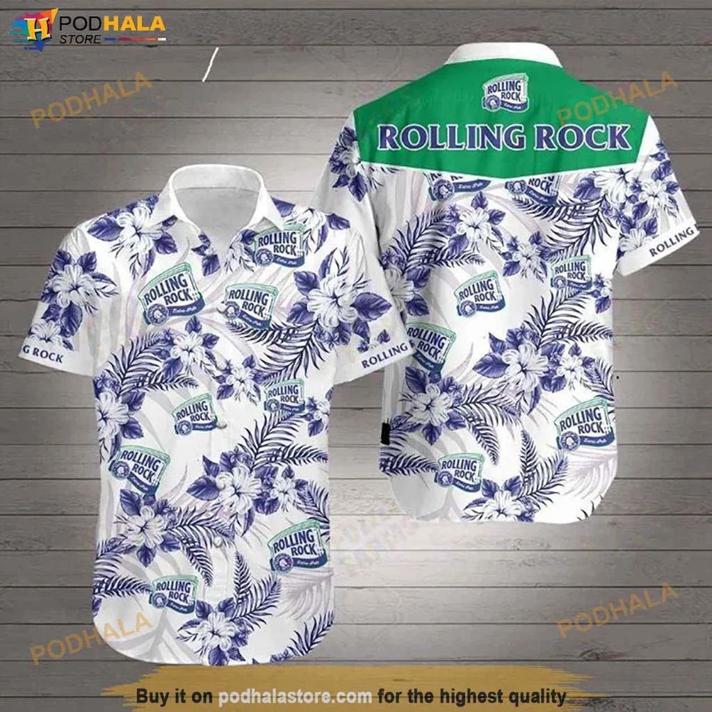 Tropical Rolling Rock Hawaiian Shirt, Vibrant Floral Design For Summer Fun