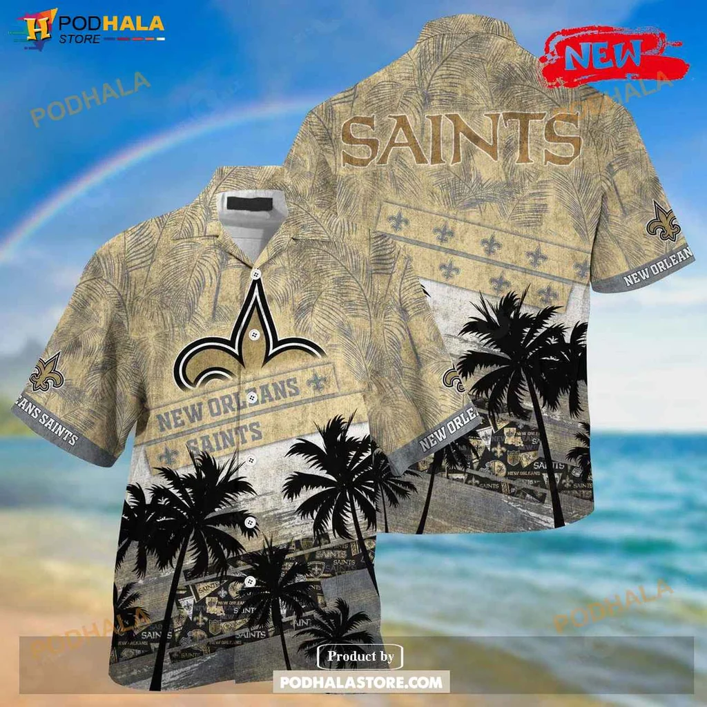 Tropical Saints Aloha Shirt, New Orleans Saints Summer Shirt With Palm Trees