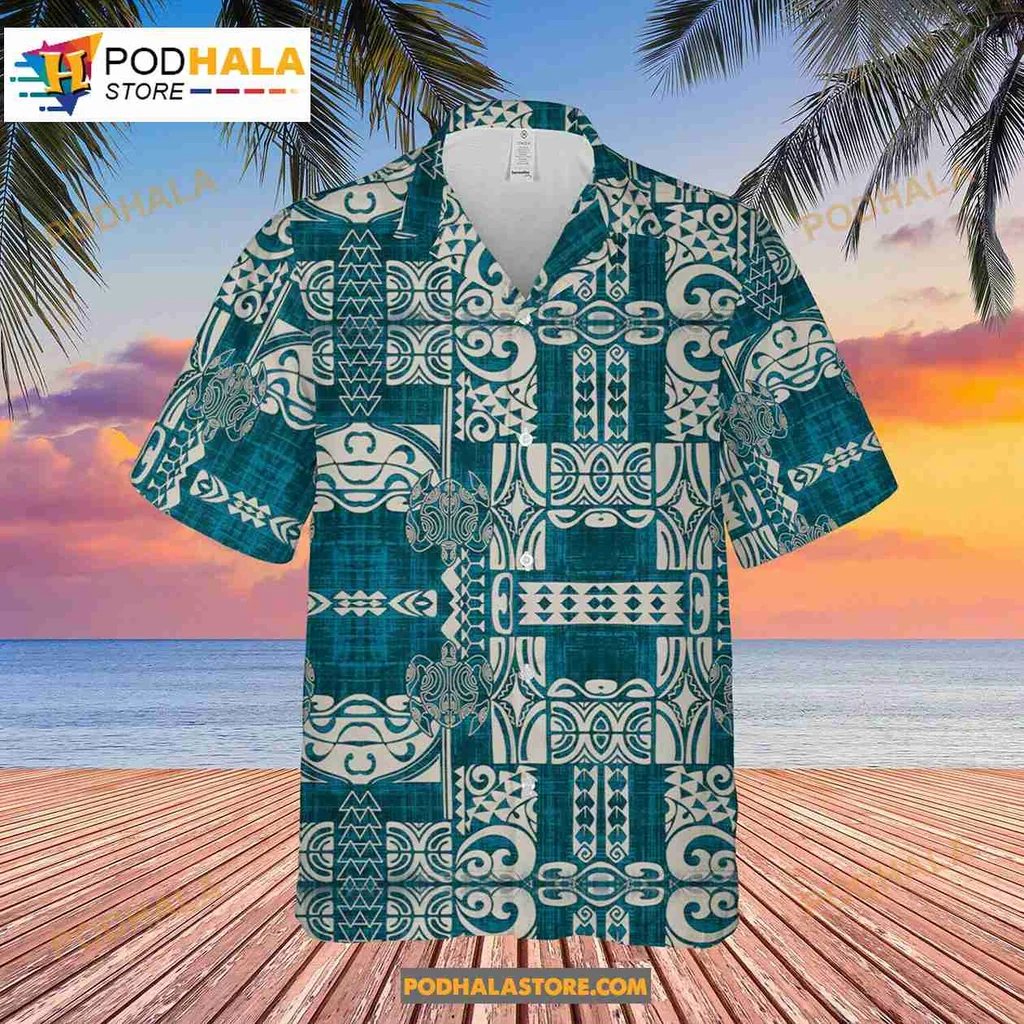 Tropical Sea Turtle Hawaiian Shirt With Polynesian Art Design Tropical Sea Turtle Hawaiian Shirt With Polynesian Art Design