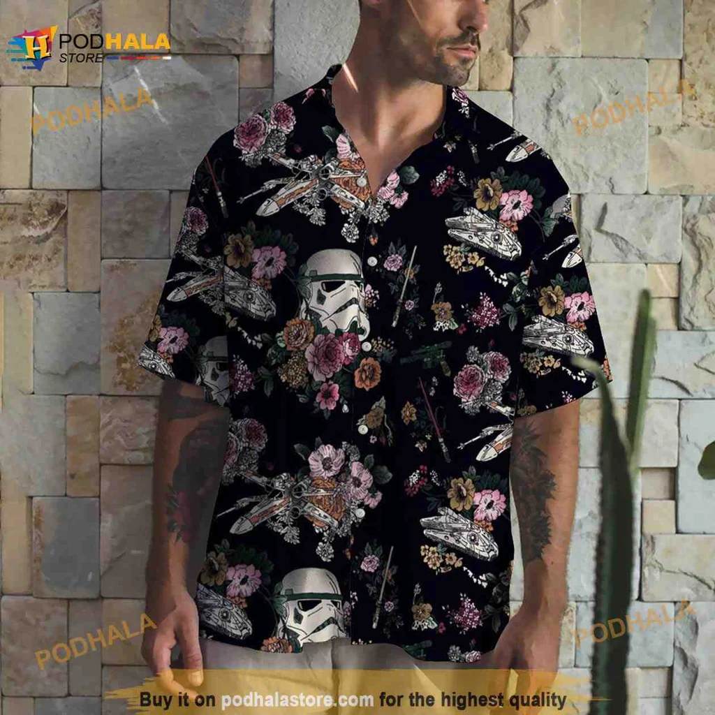 Tropical Stormtrooper Aloha Shirt With Vibrant Floral Design