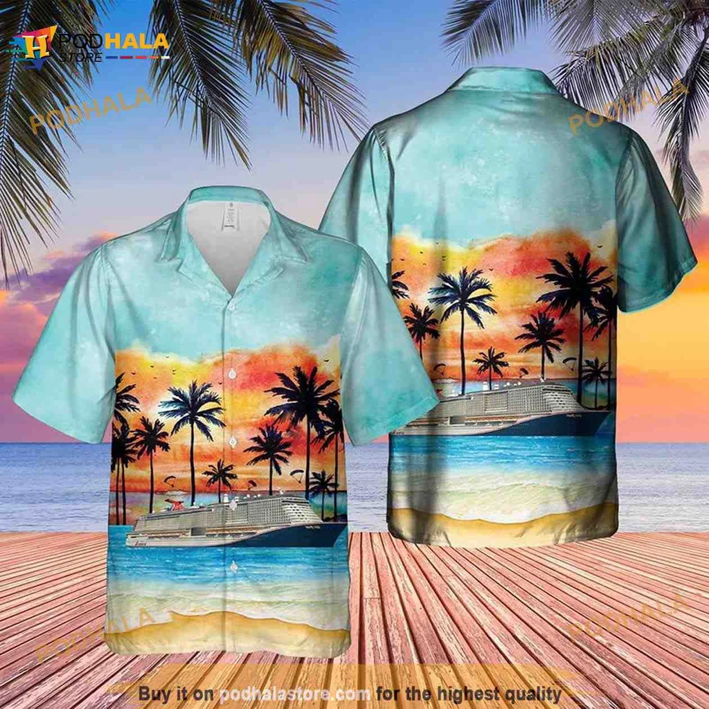 Tropical Sunset Cruise Hawaiian Shirt With Palm Trees And Vibrant Colors