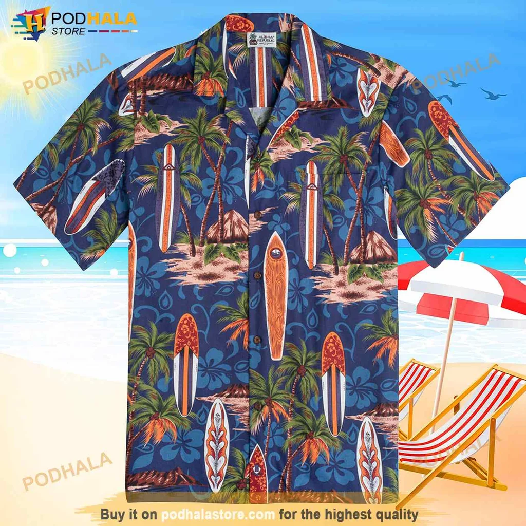Tropical Surfboard Aloha Shirt Featuring Colorful Surfboards And Palm Trees