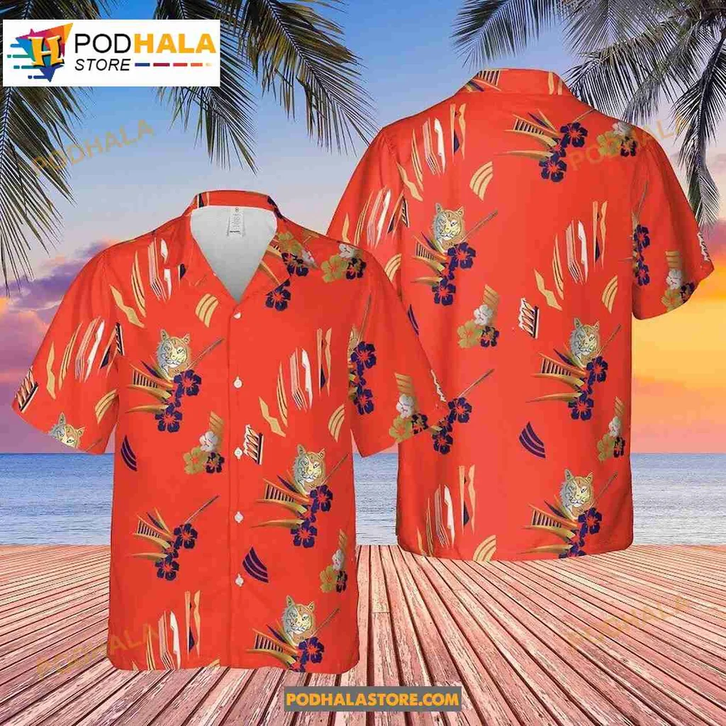 Tropical Tiger Pattern Hawaiian Shirt With Vibrant Red Background