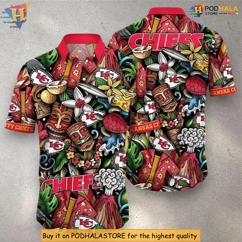 Tropical Tiki Kansas City Chiefs Hawaiian Shirt With Bold Team Colors