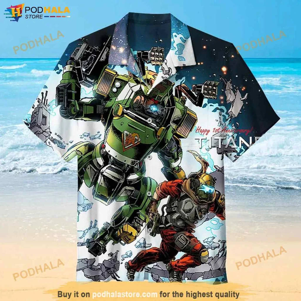 Tropical Titan Fall Hawaiian Shirt, Vibrant Gaming Graphic For Men