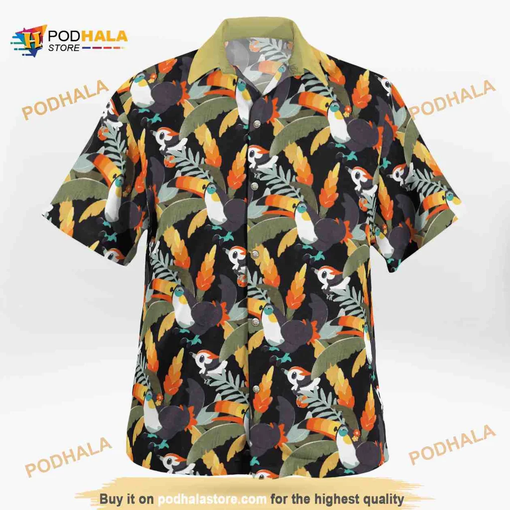 Tropical Toucan Aloha Shirt With Colorful Beaks And Lush Foliage