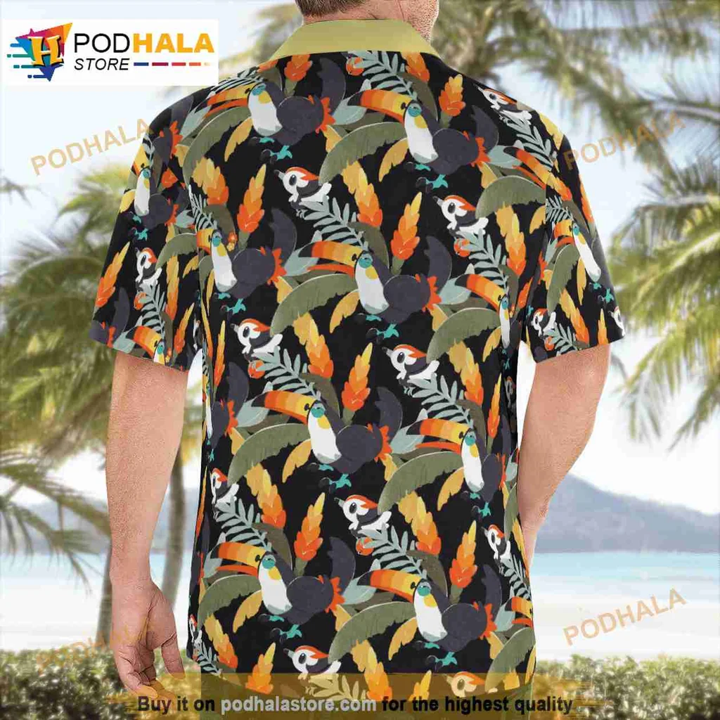 Tropical Toucan Tropical Shirt, Colorful Cartoon Toucans And Leaves Design Tropical Toucan Tropical Shirt, Colorful Cartoon Toucans And Leaves Design