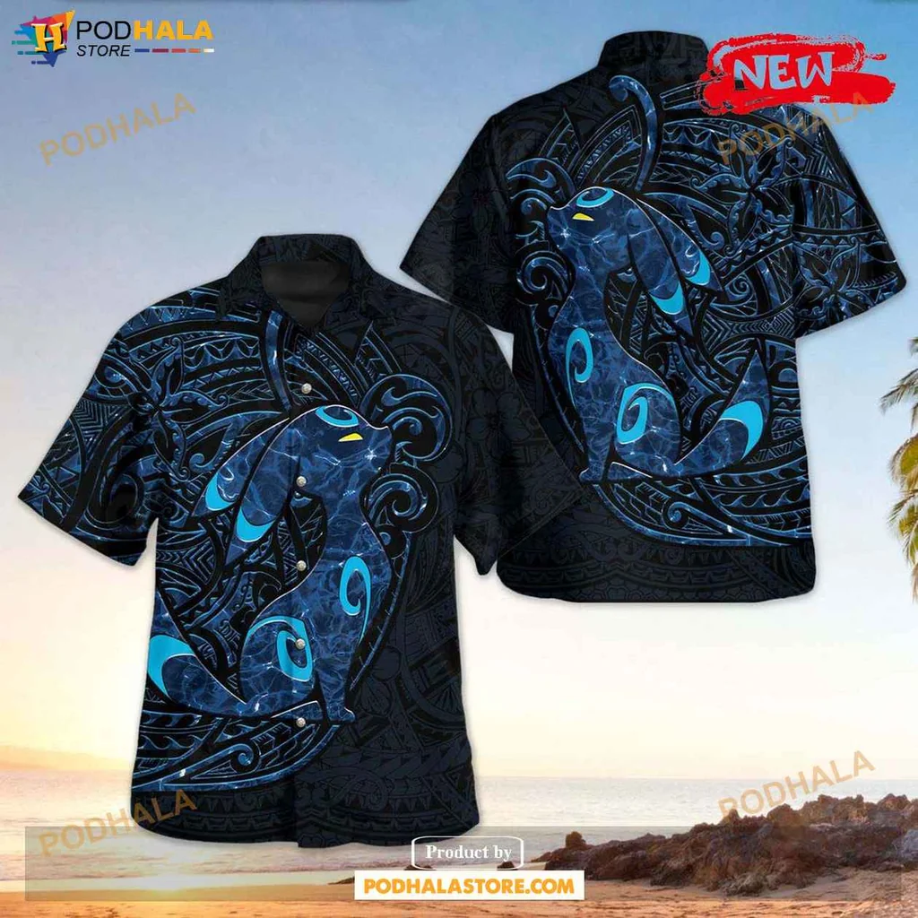 Tropical Umbreon Aloha Shirt, Vibrant Polynesian Design Shirt For Casual Wear