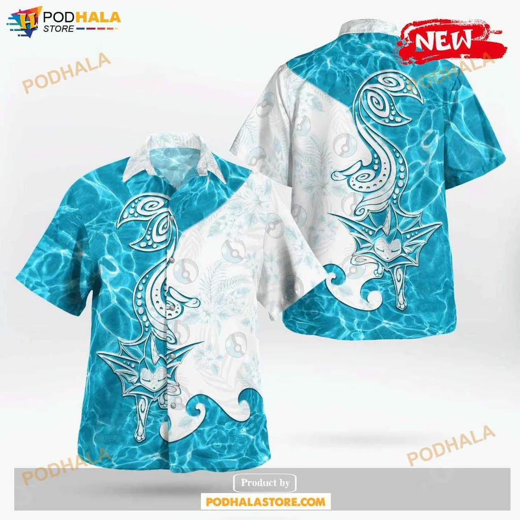 Tropical Vaporeon Aloha Shirt, Colorful Hawaiian Shirt For Pokémon Fans