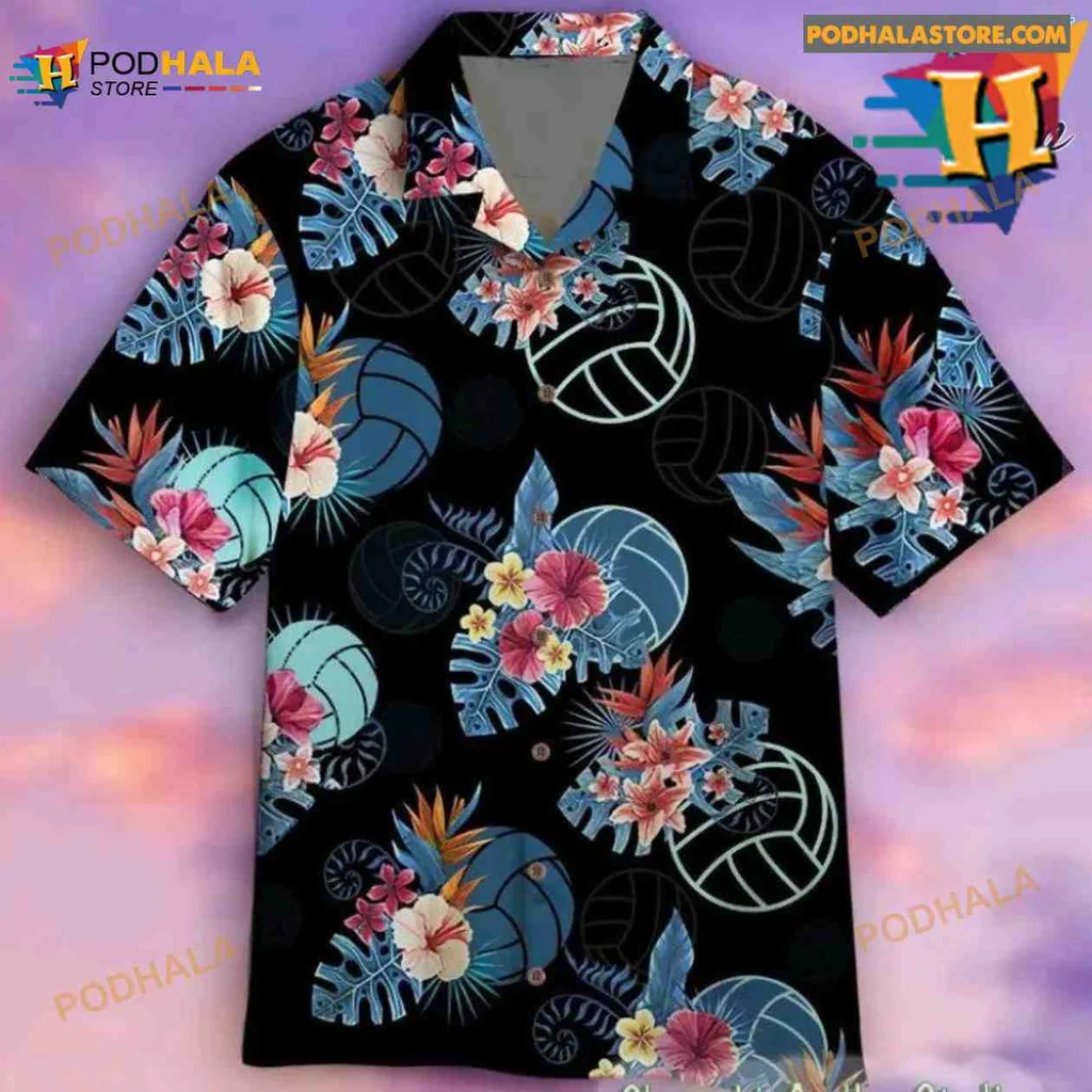 Tropical Volleyball Aloha Shirt With Colorful Floral Design