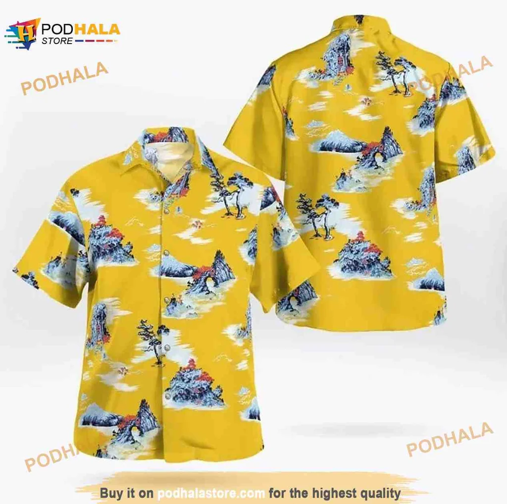 Tropical Watercolor Hawaiian Shirt With Scenic Landscape Design