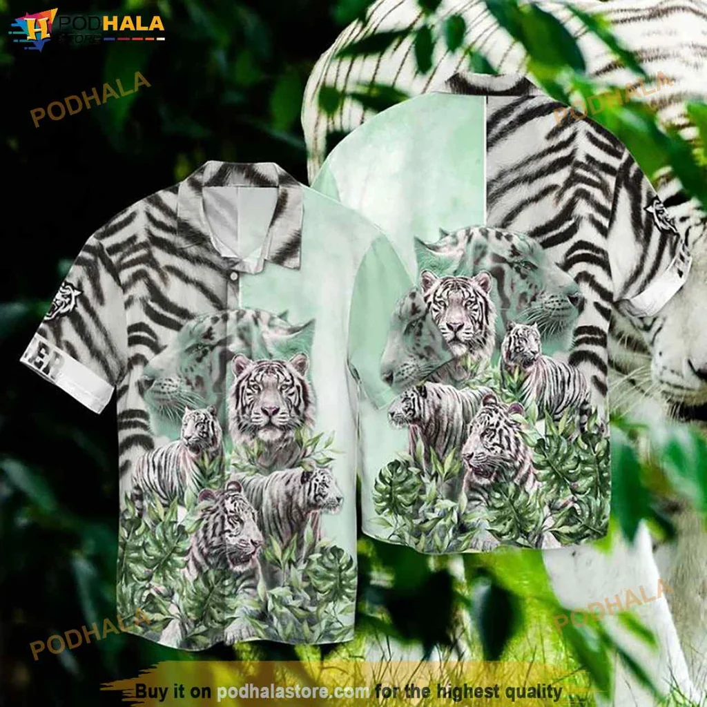 Tropical White Tiger Hawaiian Shirt, Vibrant Design For Animal Lovers
