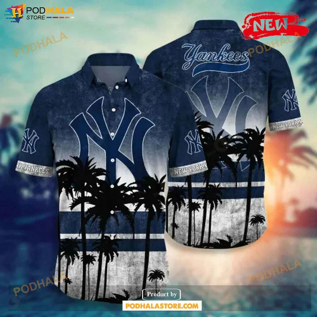 Tropical Yankees Aloha Shirt, New York Yankees Coconut Tree Sunset Design Shirt