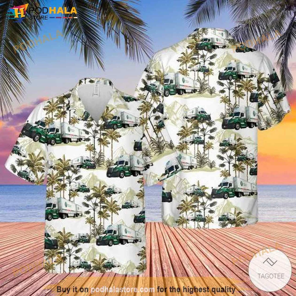 Trucking Tropical Hawaiian Shirt With Palm Trees And Beach Scene