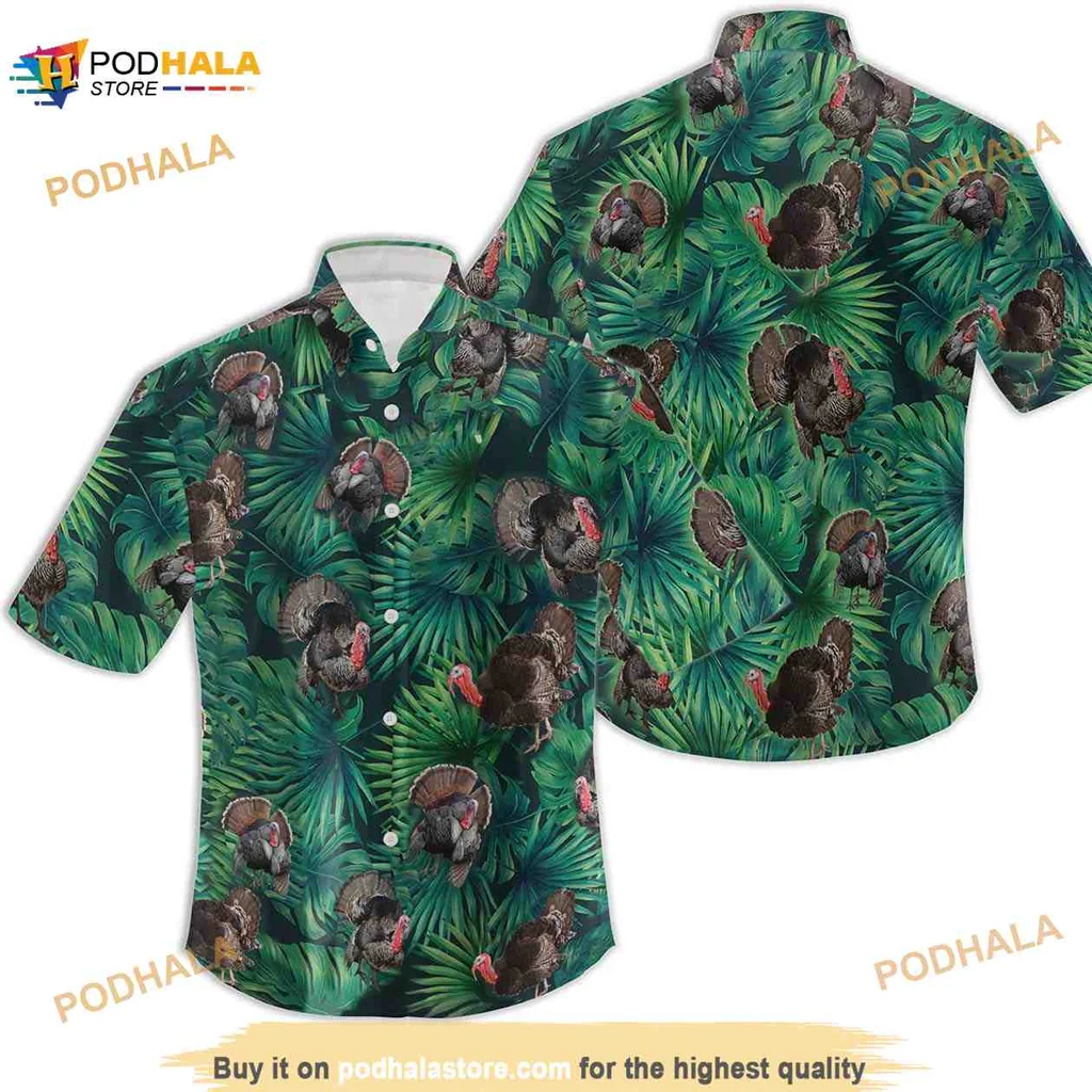 Turkey Tropical Hawaiian Shirt With Vibrant Palm Leaves Design