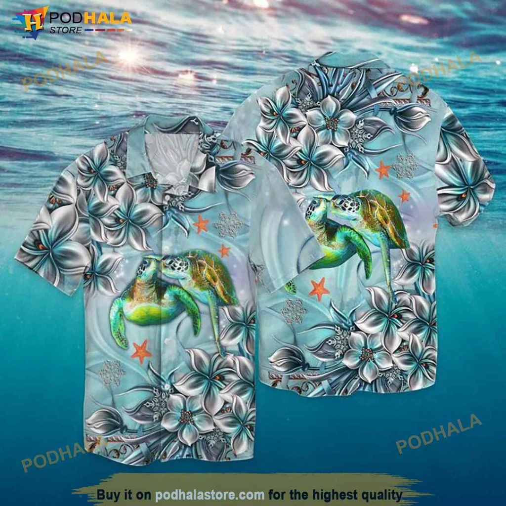 Turtle Tropical Hawaiian Shirt With Vibrant Floral Design