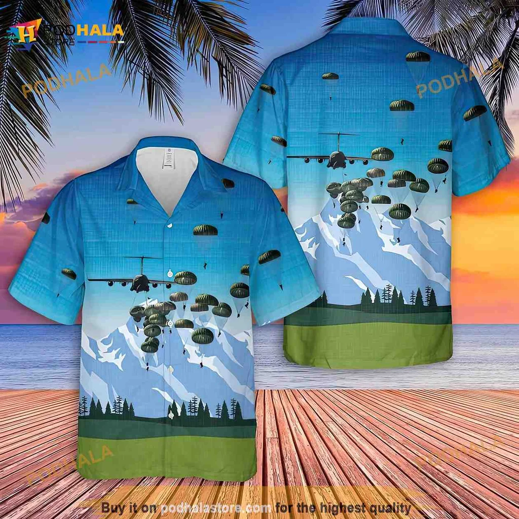 U S Army Paratroopers Hawaiian Shirt With Scenic Mountain Design