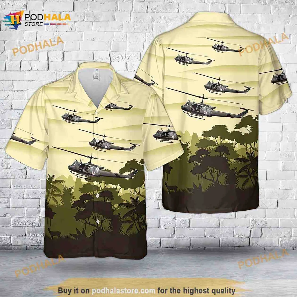 Uh 1 Huey Helicopter Hawaiian Shirt With Sunset Landscape Design