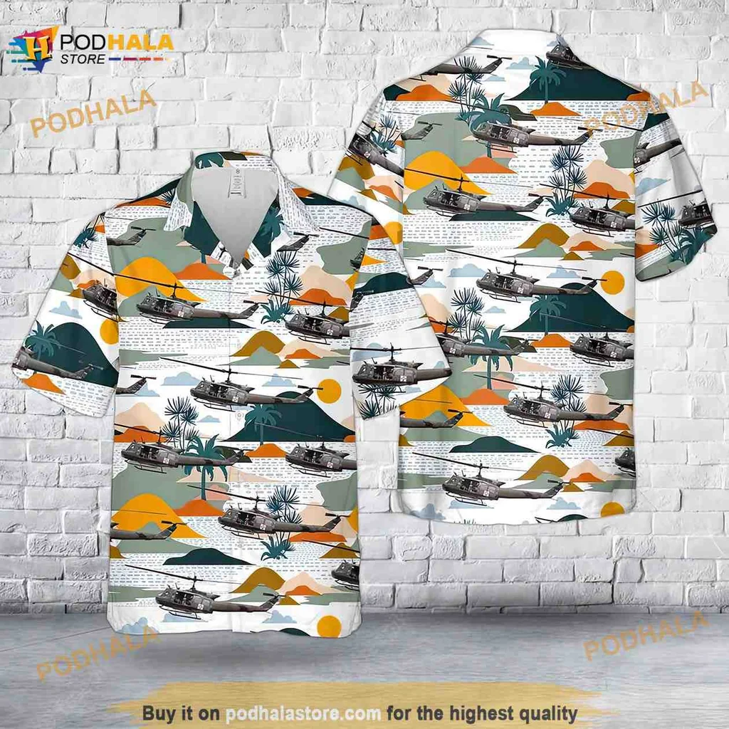 Uh 1 Huey Helicopter Hawaiian Shirt With Tropical Design