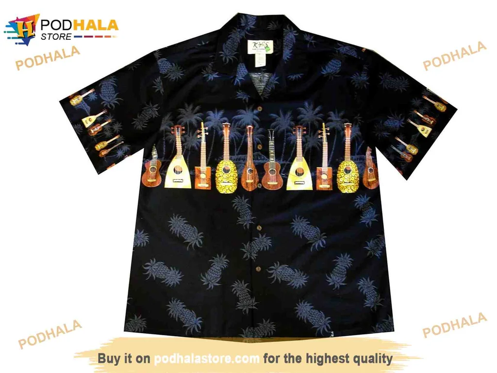 Ukulele Tropical Aloha Shirt With Vibrant Colors And Hawaiian Elements