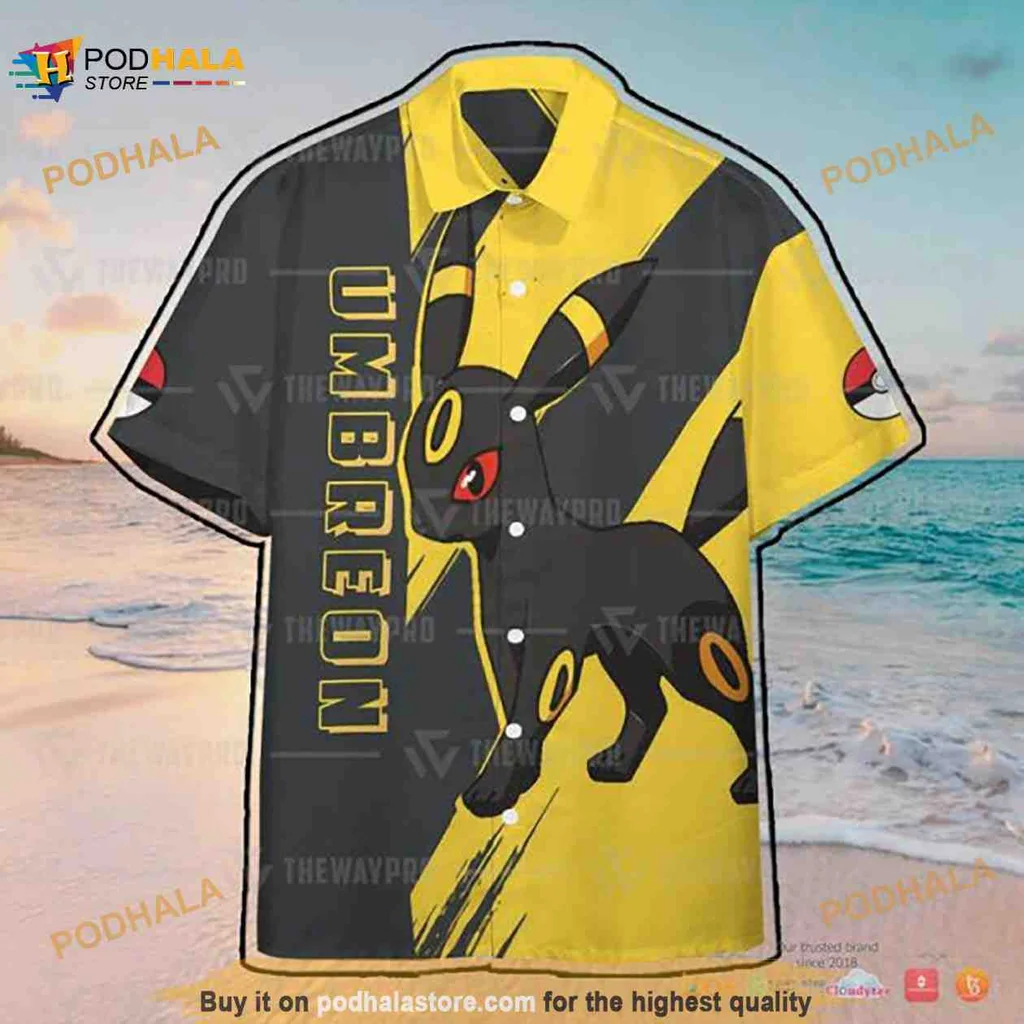 Umbreon Pokemon Aloha Shirt With Vibrant Yellow Design