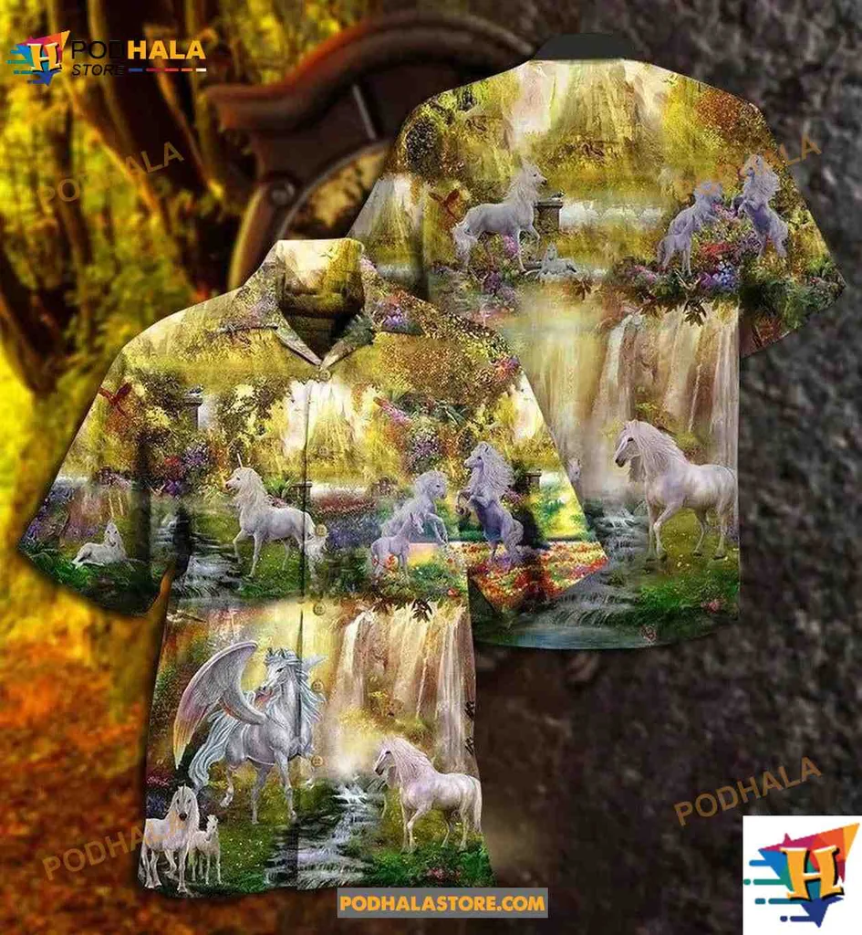 Unicorn Paradise Hawaiian Shirt Featuring Majestic Winged Horses